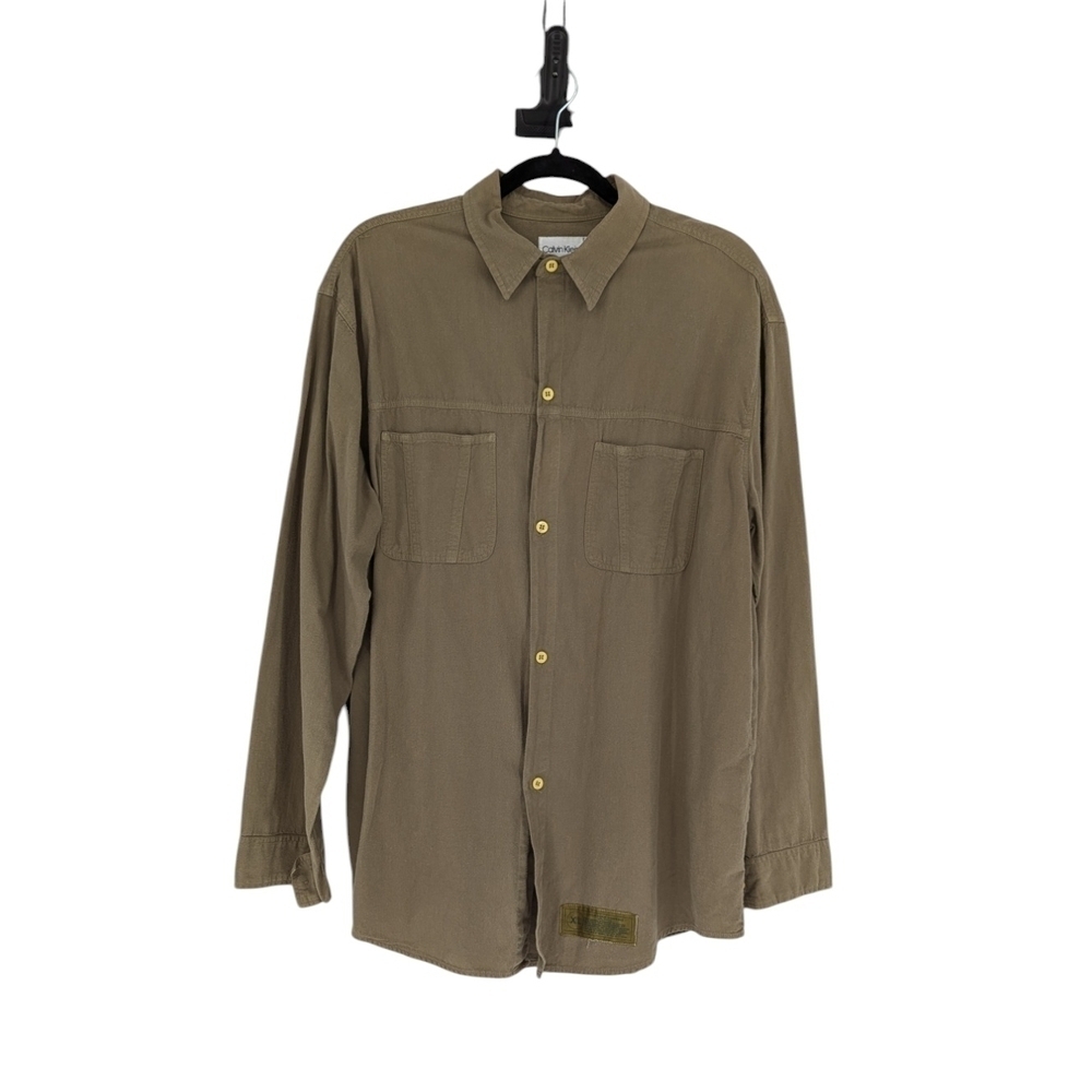 Calvin Klein Button Down Shirt Olive Green XL rustic military army casual hipste